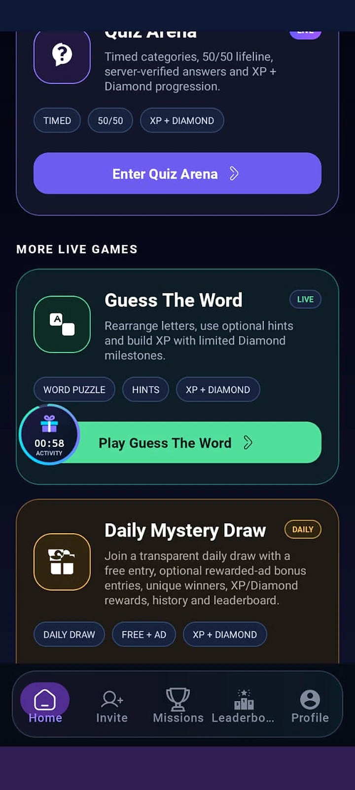 Real AVIRZO Quiz & live games app screen